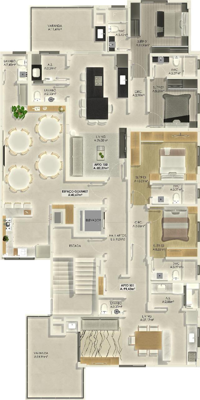 Planta humanizada do térreo do Residencial Zermatt